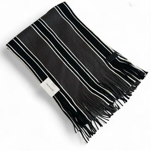 Calvin Klein Men's Black White and Gray Wide Stripe Knit Fringe Scarf One Size
